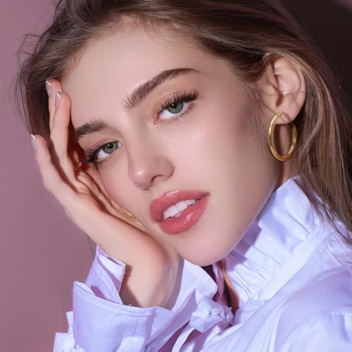 Gold Hoop Earrings 14K Gold Huggie Hoop Earrings for Women Minimalist Round-Edge Women’s Hoops Earring 30 * 3.5MM3