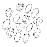 PINCHUAN 15/17 PCS Silver Knuckle Rings for Women Stainless Steel Rings Set Silver Stackable Rings Midi Ring Knuckle Rings Adjustable Knuckle Stackable Rings Midi Ring Set Silver Rings for Women Set,