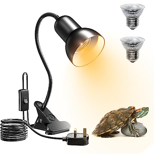 Luxvista Tortoise Heat Lamp, 25W UVA UVB Basking Light Reptile Heat Lamp, Heat Spotlight Holder with 360° Rotatable Clip for Turtle Lizard Snake Aquarium Amphibian, 2 Bulbs Included