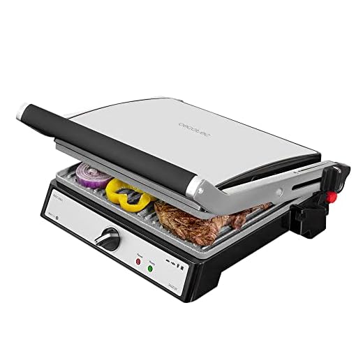 Cecotec Parrilla Eléctrica Rock?nGrill 2400 UltraRapid de 2400W de Potencia, Revestimiento de Piedra RockStone, Apertura de 180º y Placa Superior Flotante.
