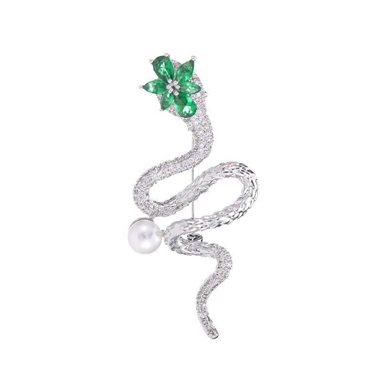 Broche de serpiente con perlas de agua dulce y estilo retro para blazer de mujer