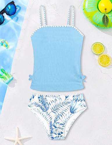 Image of Girls Tankini Swimsuits Two Piece Bathing Suit Drawstring Swimwear Set for Girls 7-18 Years