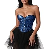 VONMELLI Corset Tops for Women Lace Up Overbust Bustier Shapewear Lingerie Cosplay Costume Royal Blue M