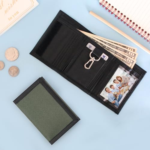 Image of Kids Wallet for Boys Girls Teens Trifold, Canvas Toddler Wallet for Boys, Cute Zipper Wallets Youth with Coin Pocket Card Holders, Novelty Wallets for Childrens Birthday Gifts, Green, 0.4 x