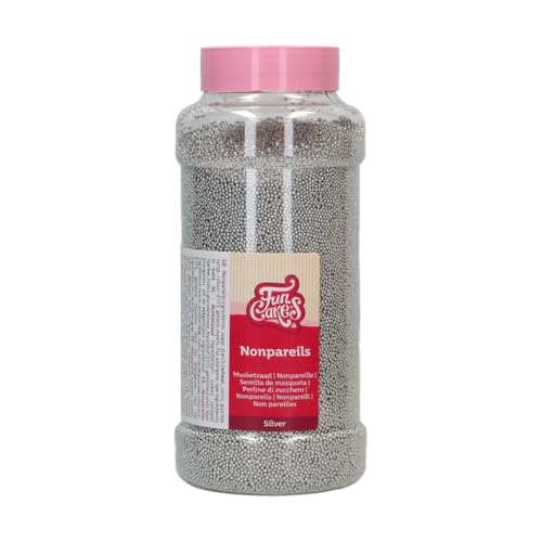 FunCakes Nonpareils Silver: Zuckerstreusel, guter Geschmack, perfekt zum Dekorieren von Eis, Kuchen, Cupcakes, Cake Pops, Donuts und Kekse - 800 g