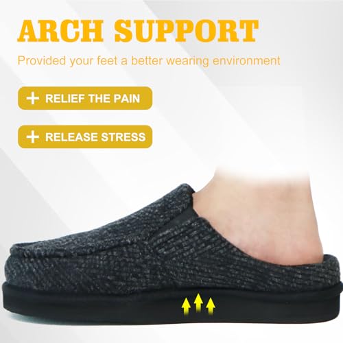Image of ONCAI Mens Clog Slippers with Arch Support Stripe Faux Fur Cotton-Blend High-Density Memory Foam Warm House Slippers Slip-on Indoor Outdoor Rubber Sole Size 7-16