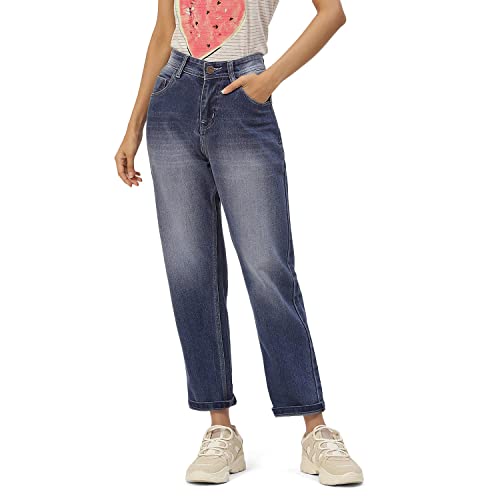 Image of PARIS HAMILTON Womens /Girls High Waist Straight fit Stretchable Denim Jeans Relaxed Fit