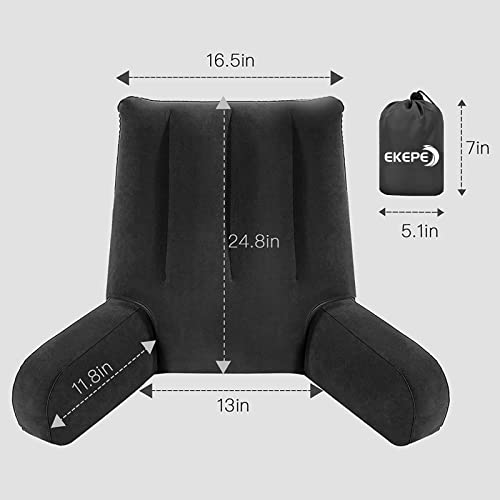 Ekepe Inflatable Reading Backrest Pillow - Back Pillow For Sitting In Bed With Arm Support For Office, Reading And Camping, Support Bed Rest Sit Up Pillow For Adults - Black #TOP4