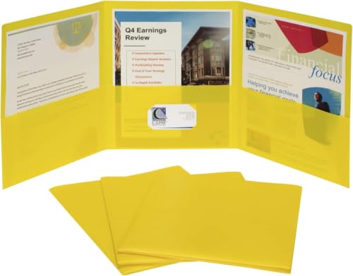 C-Line 3-Pocket Tri-Fold Heavyweight Poly Portfolio, Yellow (33946-24) 24 Count (Pack of 6)