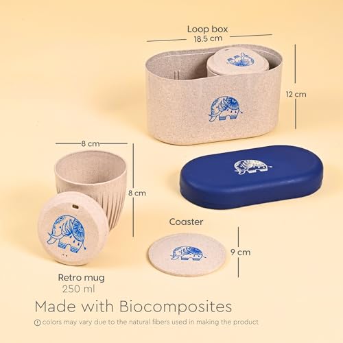 Image of Eha Earth-Friendly Wedding Gifts for Couple | Gifts Made with Rice Husk Biocomposite | Elephant Printed Mug and Coasters Set of 2, Keychain, Loopac Box | 250 ml | Sand Castle