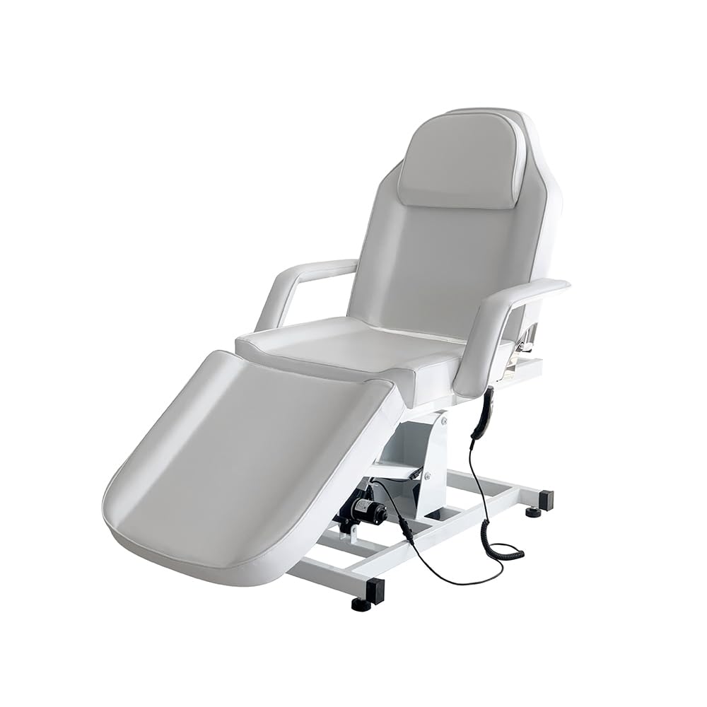 Mesa de Masaje Ajustable Cama de Masaje Plegable Eléctrica de Piel Sintética para Salón Profesional Y Hogar, 82 cm (L) x 180 cm (Ancho) x 63-87 cm (H) (Blanco)