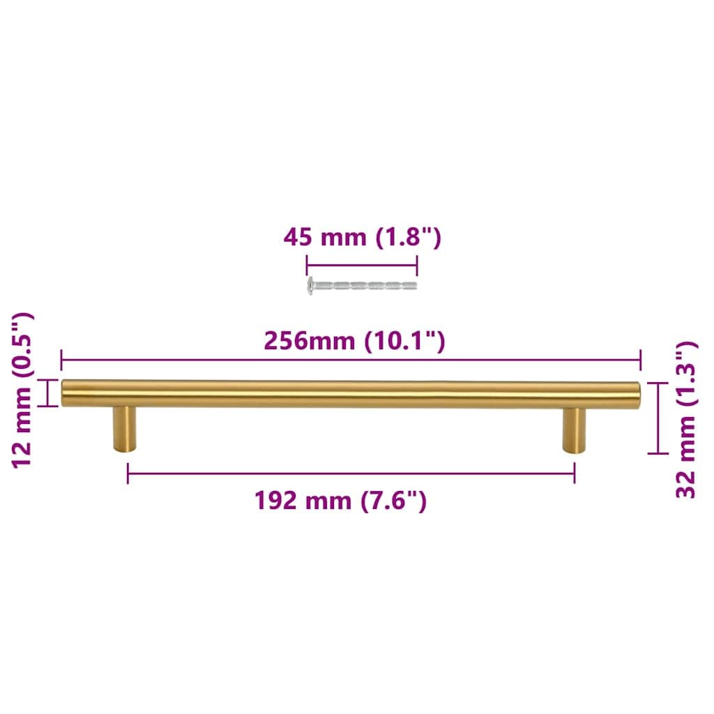 Tiradores de muebles de acero inoxidable dorado en forma de T, 192 mm, distancia entre orificios, juego de 5 unidades, para armario, cajón, puerta, cómoda, cocina, baño, resistente a la