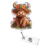 Funny Badge Reel, Cute Highland Cow Retractable ID Card Badge Holder, Name Tag Pediatric Badge Clip for NICU RN LPN CNA MA ER Night Shift Nurse Nursing Student OB/GYN ICU Doctor Teacher, Nurse Gifts