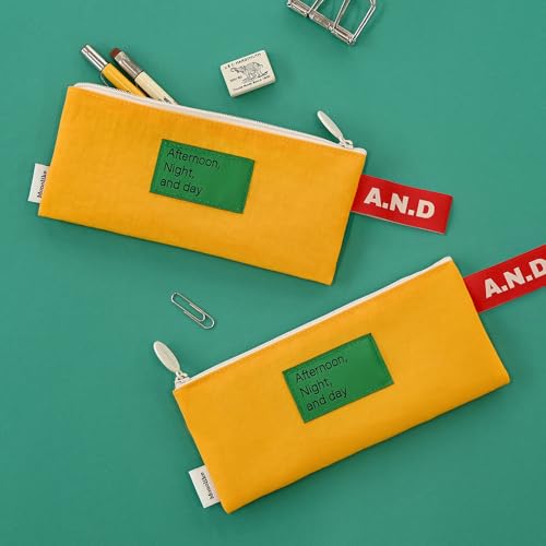 Image of Monolike Afternoon Night and Day flat pen case, Orange - Slim Water-Resistant Nylon Pen Pouch, Aesthetic Vivid Stationery Organizer for Office