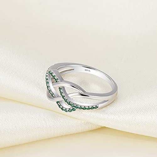 Yl Celtic Knot Rings 925 Sterling Silver Twisted Knot Ring 18K White Gold Plated Created Emerald Infinity Statement Rings-Size9 #TOP5