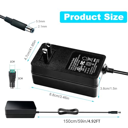 Meiyue 12V 5A Power Supply Adapter, UL Listed 12 Volt 5 Amp 60W DC Power Adapter Supply 100V-240V AC/DC Adapter Transformer with 5.5 * 2.1mm DC Connector for LED Strip Light Camera Speaker CCTV3