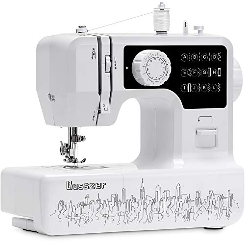 Bosszer Mini Sewing Machine for Beginners and Kids,Portable Household Small Sewing Machines, with Foot Pedal 12 built-in Stitches, 2 Speed Sewing Made Easy -Black/White