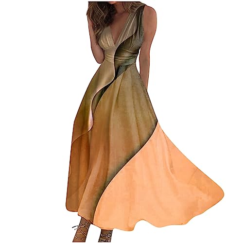 FlekmanArt Women's Orange Large Modern Colonial Sleeveless A-Line Dress with Hearts Pattern and Ruffle Embellishment
