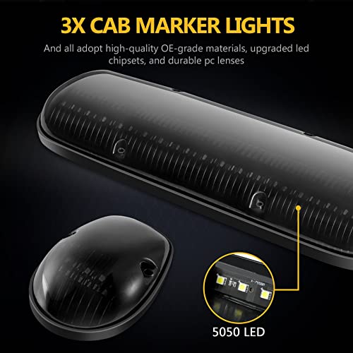 Premarker 3Pcs 30 Led White Smoked Roof Cab Marker Top Clearance Running Lights Assembly W/Wire Pack Replacement For 2002-2007 Silverado 1500 2500 3500 1500Hd 2500Hd / Sierra Classic Trucks #TOP4