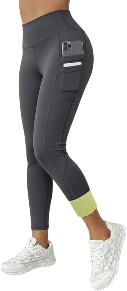 CHICME Fleece Lined Leggings Women Tummy Control Thermal Warm High Waisted Winter Yoga Pants with Pockets