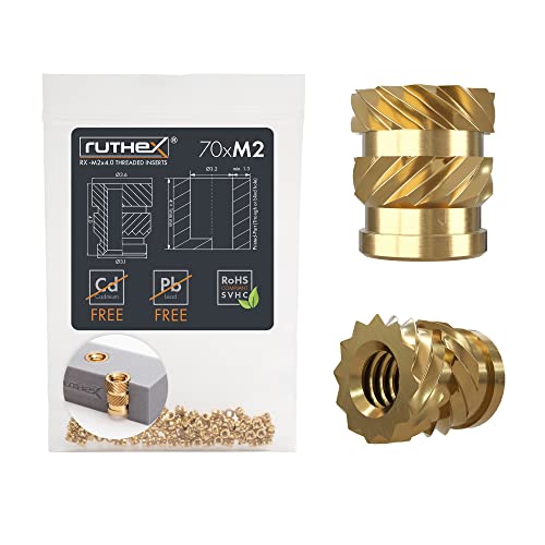 ruthex M2 Threaded Inserts 70 Pieces RXM2x4 Brass Heat Set Insert