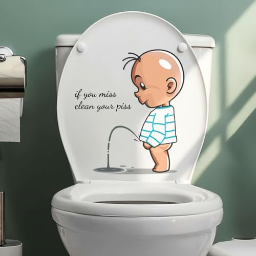 WC-Aufkleber, ’’Clean Your Piss’’, lustige Aufkleber für WC, wasserdicht, abnehmbare WC-Sitz-Aufkleber für Toilettendeckel, Badezimmer-Dekoration, WC-Zubehör, 1 Stück