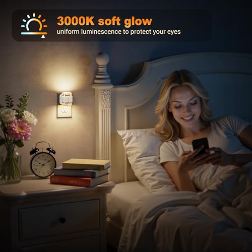 Image of JandCase LED Night Light, Bubble Night Lights Plug into Wall, [2 Pack] Night Light 3000K /4000K /5000K & 3 Brightness Levels, Dimmable Nightlight with Dusk to Dawn Sensor for Bathroom Hallway Bedroom