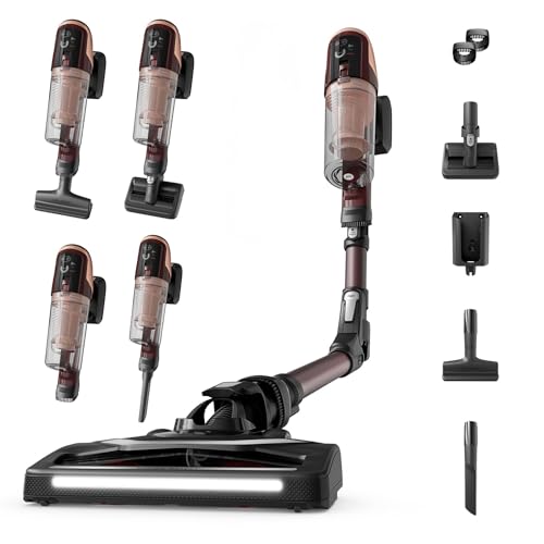 Rowenta X-Pert 6.80 Flex, Aspiradora Escoba Sin Cable, Autonomía de hasta 60 Minutos, con Luces led, Limpieza 4 en 1, Ligera, Smart Control Display, Modelo Animal Flex, Burdeos, RH6493E0