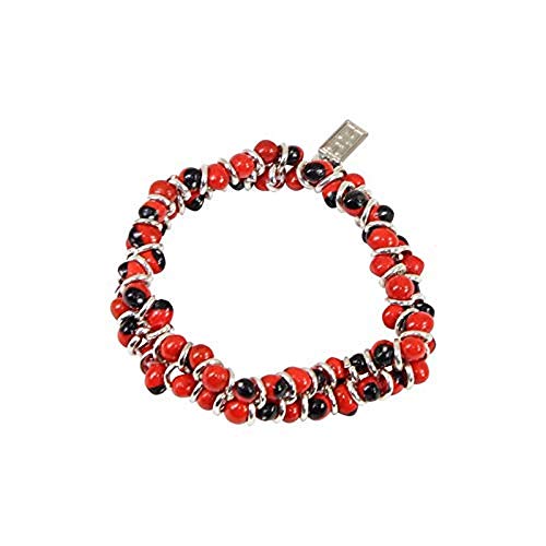 Image of EVELYN BROOKS Classic Stretchy Silver Adjustable Beaded Bracelet for Women 6.5 inch - 7.5 inch w /Meaningful Good Luck Huayruro Seeds Beads - Great Gifts for Mom, Daughter, Sister, Aunt, Girlfriend
