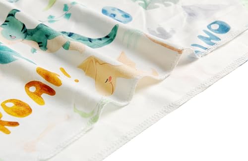 Image of Newborn Swaddle Sets with Headband Beanie and a Name Card Baby Snug Wrap Receiving Blanket for Baby Boys Girls (Green Dinosaur)
