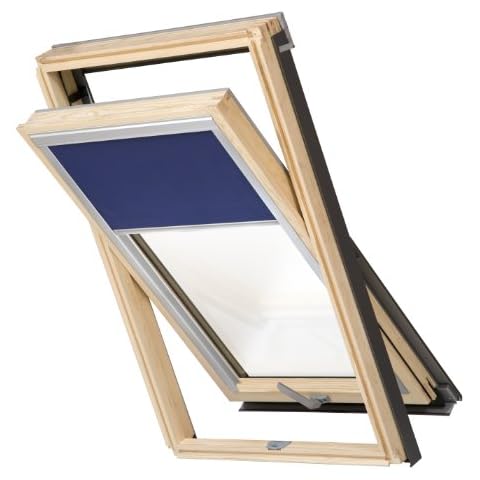Dachfenster Balio Schwingfenster mit Eindeckrahmen und Rollo (Verdunkelungsrollo) 78x112 cm auch kompatibel zum Austauch alter Velux Dachfenster 78x118 Cover