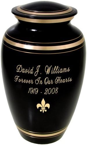 Memorial Gallery Black and Gold Brass Customizable Cremation Urn (10" Tall Full Size, Engraved)