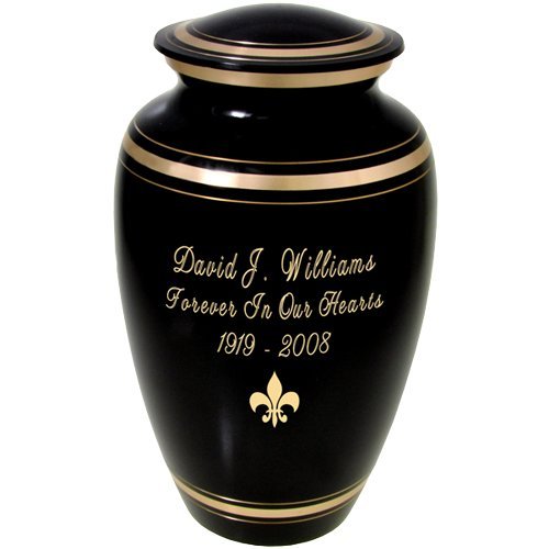 Memorial Gallery Black and Gold Brass Customizable Cremation Urn (10" Tall Full Size, Engraved)