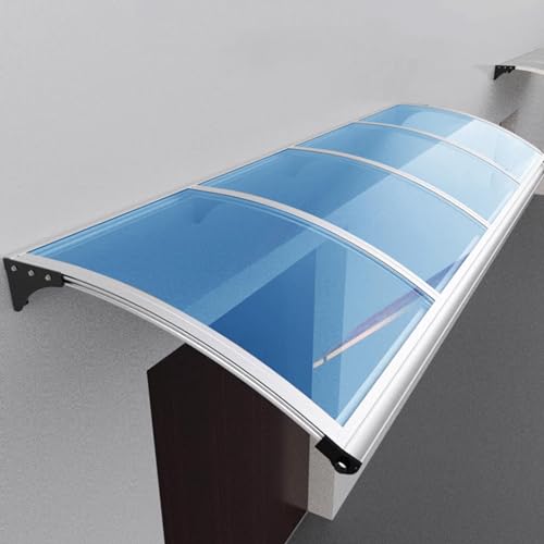 Auvent de porte d'extérieur Marquise Grand auvent de drainage résistant aux chocs Housse en polycarbonate Cadre en aluminium argenté Protection solaire Décoration élégante d'entrée