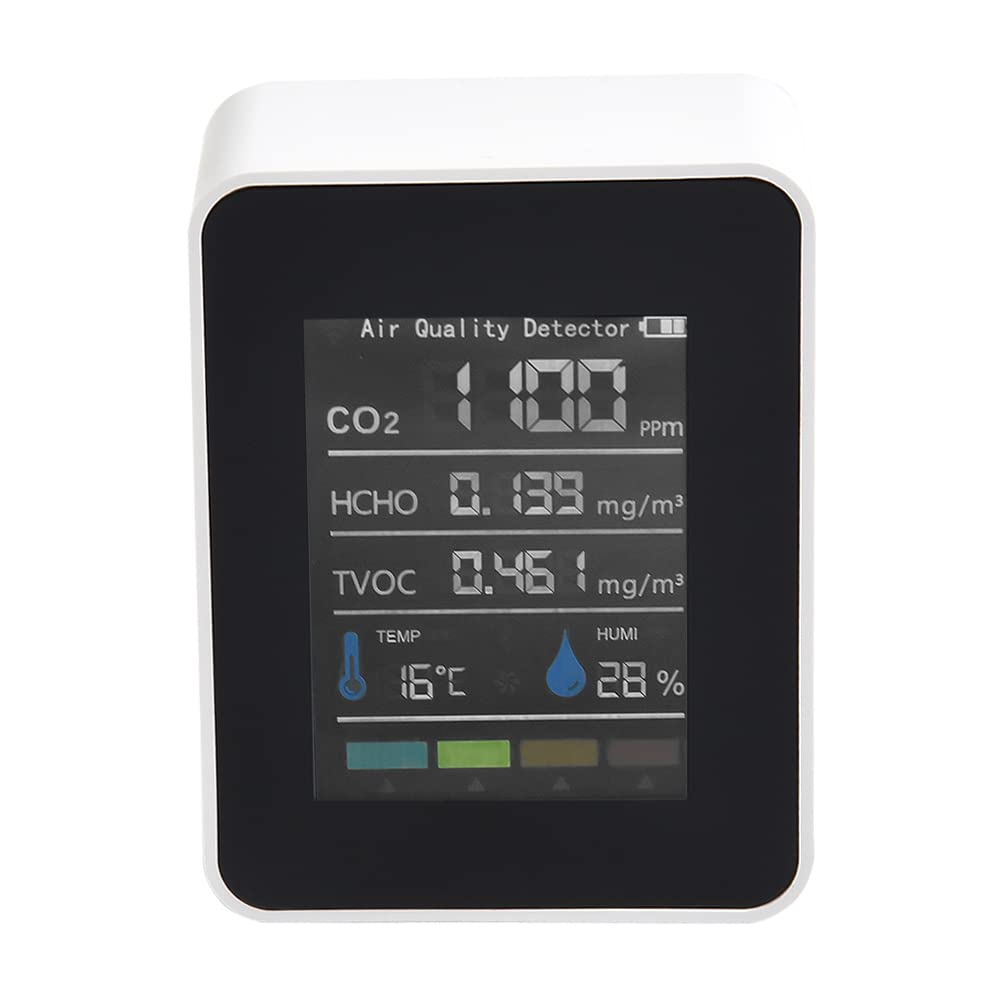 Moniteur de qualité de l'air intérieur 5 en 1 HCHO TVOC Testeur de température et d'humidité Écran LCD coloré Blanc pour Maison Bureau Moniteur d'humidité Temp,testeur de qualité de l'air