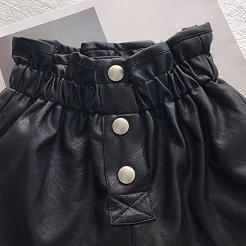 Girls Paperbag Shorts Toddler Loose Fit High Waist Pu Leather Button Front Wide Leg Pure Color Casual4