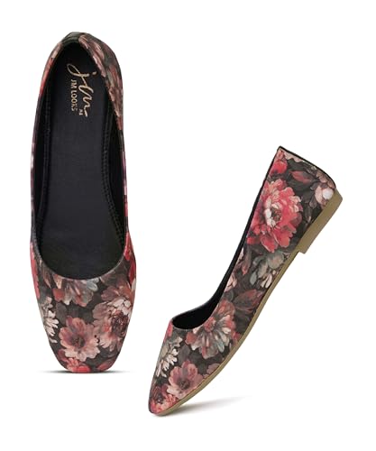 Image of JM LOOKS Elegant Women Floral Print Pointed Toe Ballerina Flats Comfort Walking Slip On Shoes