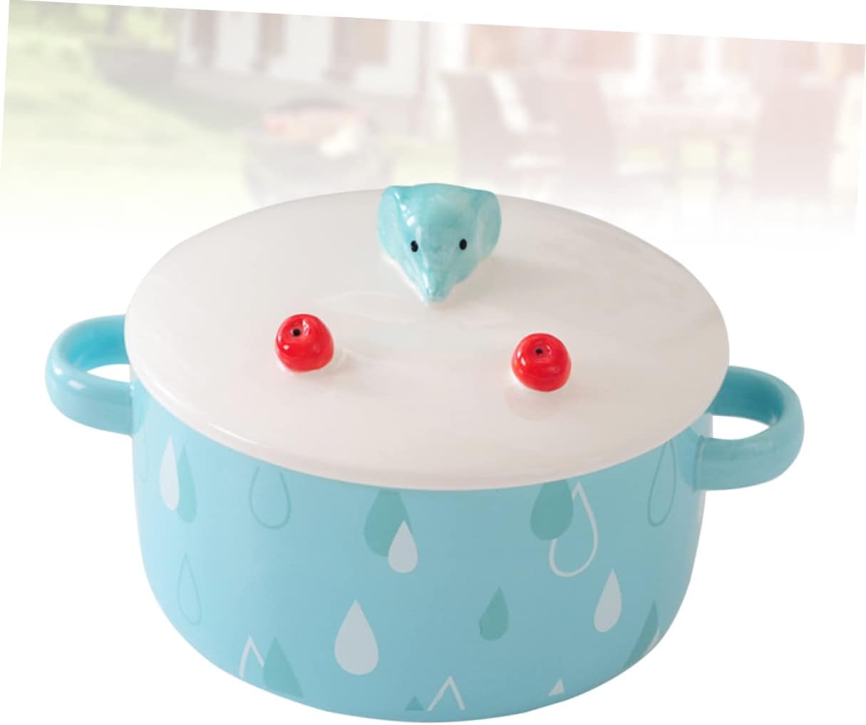 Cartoon Noodle Bowl with Lid Binaural Ceramic Design Cute Elephant Phone Holder Style Blue Portable and Safe for Home Office and School Use