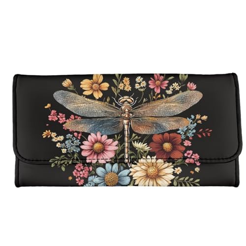 Image of AFPANQZ 3D Dragonfly Womens Pocket wallets, Leather Trifold Multi Card Slots Wallet, Elegant Phone Trifold Pocket wallet Zip Closure Wallets