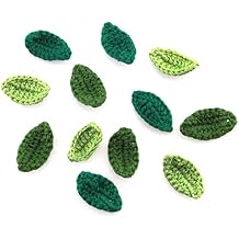 ZCZQC Crochet Green Leaf 12PCS Mixed Green Handmade Crocheted Flowers Leaves Small Applique for Decorative Embellishment Cardmaking Scrapbook Craft