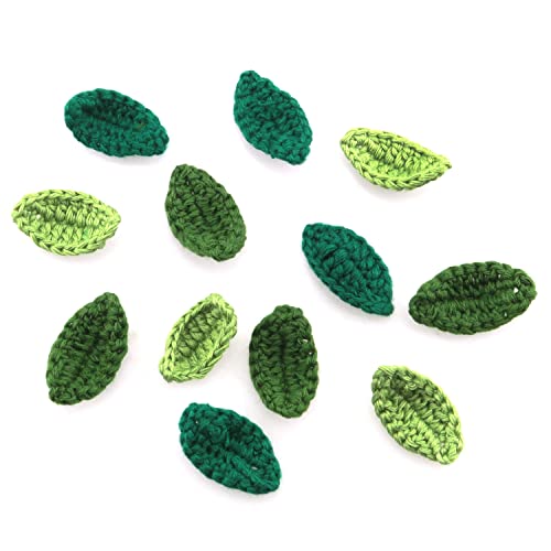 ZCZQC Crochet Green Leaf 12PCS Mixed Green Handmade Crocheted Flowers Leaves Small Applique for Decorative Embellishment Cardmaking Scrapbook Craft