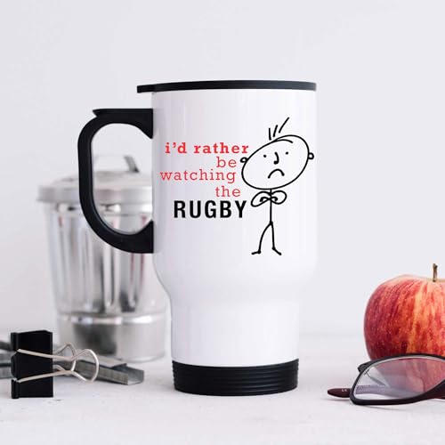 Image of 60 Second Makeover Limited Mens I'd Rather Be Watching The Rugby Stainless Steel Travel Mug Dad Present Coffee Cup Travel Mug Rugby Gifts Flask Rugb Reusable Cups
