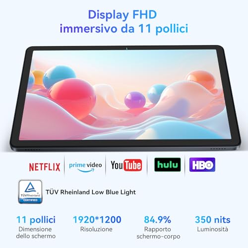 TABWEE W90 Tablet Android 15-11 Pollici FHD - 24GB RAM + 256GB ROM - Tablet in Offerta con Widevine L1, 4G LTE/5G WiFi, Octa Core T615, 8000mAh, Foto AI 16MP+8MP, TÜV, GPS, Gemini AI - Immagine 5