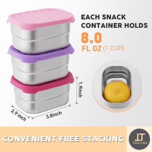 Image of Tanjiae Stainless Steel Lunch Snack Containers Set | Leak Proof 304 Stainless Steel Food Containers with Silicone Lids - Perfect Metal Lunch Box for School and Daycare (Pink Lunch, Small)