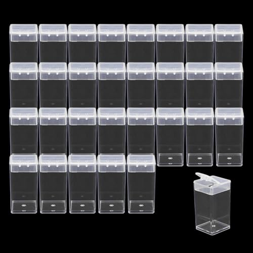 Tighall 30 Pack Diamond Embroidery Storage Jars Small Beads Storage Container Refills Clear Plastic Storage Box for DIY Stitch Tools Nail for Small Object (30Pcs, Square)