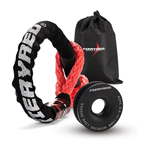 FIERYRED Soft Shackle Synthetic Rope 33,000LBS Breaking Strength & Recovery Snatch Ring 17,600LBS with Black Protective Sleeve Winch Recovery Kit for Towing Truck SUV ATV UTV 4x4 Cover