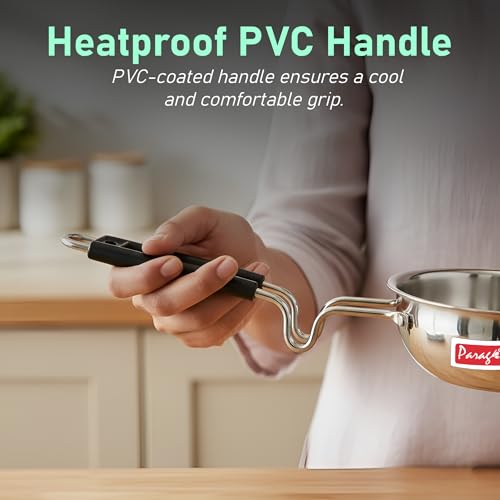 Image of Parage 1 Pc Triply Stainless Steel Tadka Pan 500ml with Heat Resistant Handle | Tripure | Small Deep Tempering Pan for Dal, Ghee & Curry | Durable Steel Tadka Pan for Indian Cooking (13 cm Diameter)