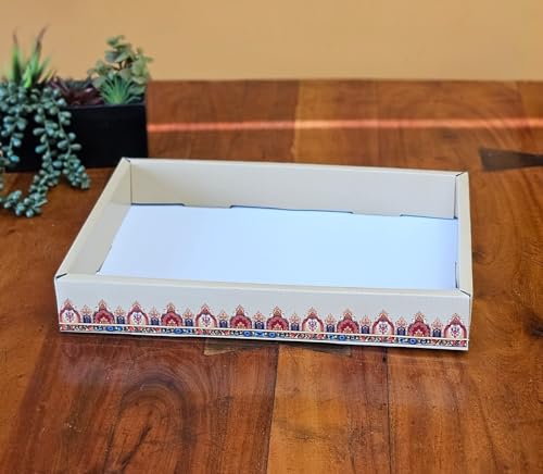 Image of SATYAM KRAFT 6 Pcs Multipurpose Decorative Folding Gift Box | Premium Paper Tray with Net for Wedding Return Gifts, Shaadi /Marriage, Anniversary, Hampers, Festive Gift Packaging (Cream)