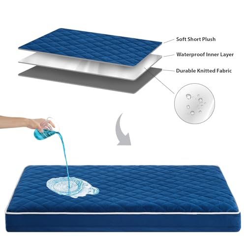 Image of WNPETHOME Orthopedic Polyester Dog Beds For Medium Dogs, Large Waterproof Dog Bed With Removable Washable Cover & Anti-Slip Bottom, Multi-Needle Quilting Xl Pet Bed (Blue)