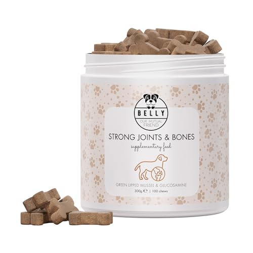 Belly® 100 Friandises pour Os & Articulations Canines - Moule Verte Chien, MSM, Glucosamine, Boswellia - Saveur de Poulet - Joint Care Chien Articulation - Complement Alimentaire Chien, 300g